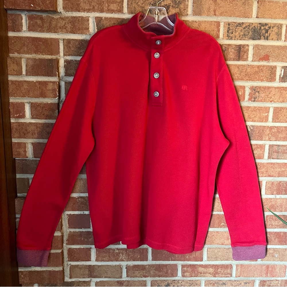 Banana Republic Men XXL Luxe-Cotton Knit Red Mock Neck 1/4 Button Henley EUC